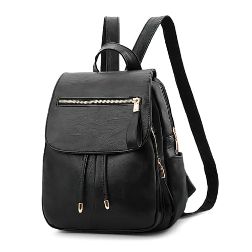 Image of DIRRONA Women’s Anti-Theft Small to Medium Backpack, PU Leather Lightweight Fashion Rucksack, Water-Repellent for Work, Travel and City Commuting Timeless Black