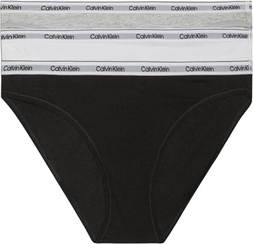 Image of Calvin Klein Women’s 3 Pack Cotton Bikini Briefs with Stretch, Multicolor (Black/White/Grey Heather), L