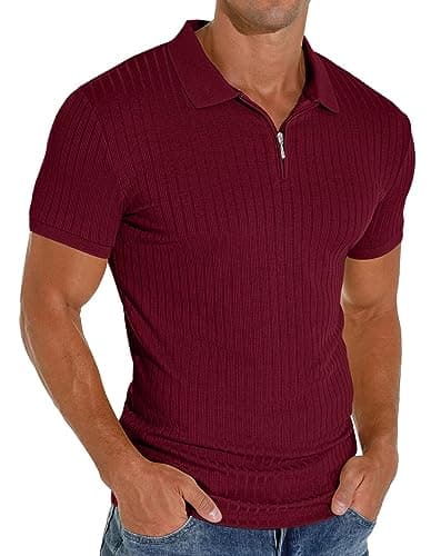 Image of Sailwind Men's Polo Shirts Zip Classic Stretch Slim Fit T Shirts Casual&Work(Wine Red, XL)