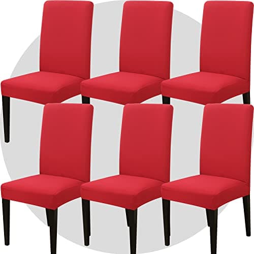 Image of NDMMSO Dining Room Chair Covers Set of 6 Super Fit Stretch Removable Washable Dining Chair Protector Cover Seat Slipcover for Hotel, Dining Room, Ceremony, Banquet Wedding Party(Red)