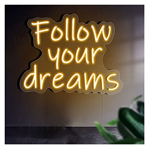 Image of Custom Neon Sign 'Follow Your Dreams' Personalized Led Neon Lights Signs With Remote Control Dimmable for Bedroom Home Bar Birthday Party Wedding Wall Decors(Yellow,41x31cm(16x12in))