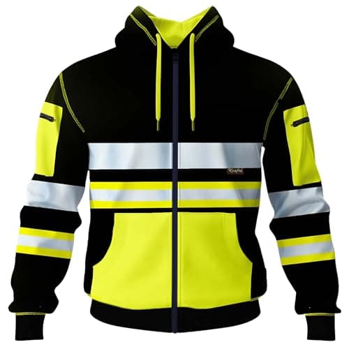 Image of kraftd Mens Hi Vis Hoodie High Viz Hooded Sweatshirt Workwear Hoody with Reflective Tape (Black/Yellow, XL)