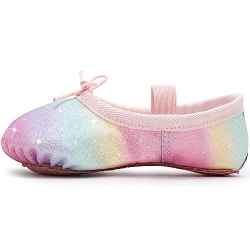 Image of Ballet Shoes for Girls Glitter Ballet Dance Shoes Leather Dance Slippers Full Sole Ballet Dance Flats for Childrens Kids Toddler for Dance Performance Gymnastics Pink 10.5 Little Kid