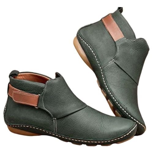 Image of Wide Fit Ankle Boots For Women Leather Lightweight Slip On Womens Flat Boots Plus Size Waterproof Ladies Walking Boot Winter Warm Stylish Classic Casual Wedge Shoes Low Heel Winter Boot