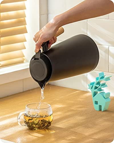 Image of Baffect 1 Litre Thermal Coffee Carafe Jugs, Vacuum Insulated Coffee Pot with Press Button Top, 24 Hour Heat Retention Vacuum Jug for Coffee Tea (Black)