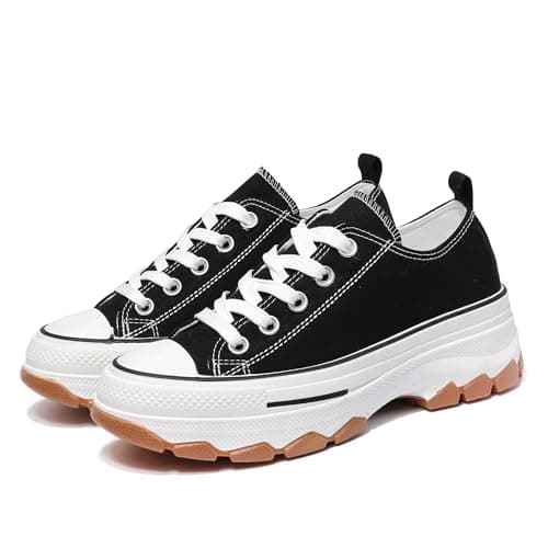 Image of Nexsus Plus Ladies Women Chunky Sole Lace Up Low Top Sneakers Trainers (Black, UK Footwear Size System, Adult, Women, Numeric, Medium, 4)