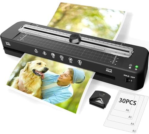 Image of A3 Laminator Machine with 30 Laminating Sheets for A3/A4/A5/A6, Built-in Paper Cutter & Corner Rounder, Cold & Thermal Laminator for Classroom, Home Office, School