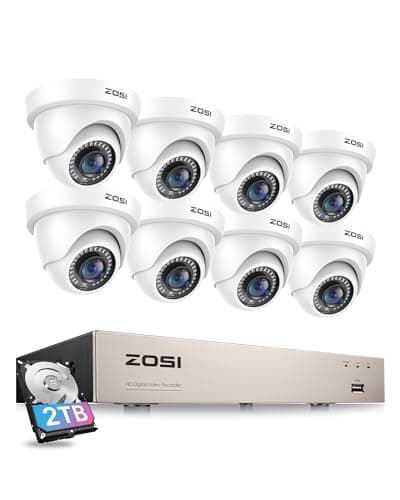 Image of ZOSI 8CH 1080P Security Camera System with AI Human Vehicle Detection, H.265+ 8 Channel 5MP Lite HD-TVI DVR Recorder with 2TB HDD and 8pcs 1920TVL CCTV Dome Cameras Indoor Outdoor, 80ft Night Vision