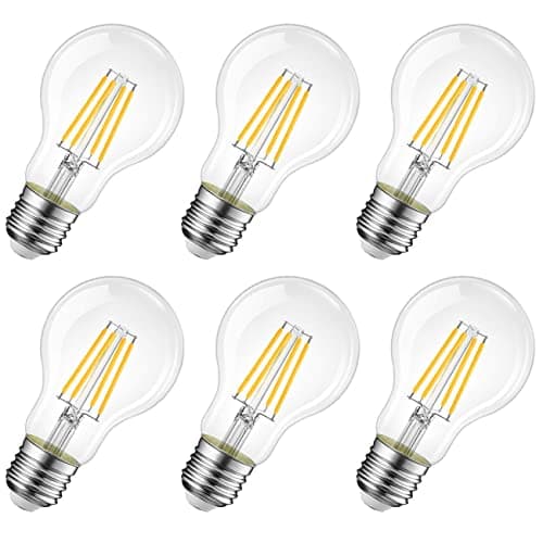 Image of LVWIT Edison Light Bulbs, 4W A60 GLS LED, 470lm, 40W Incandescent Equivalent, Vintage Glass Clear Filament, Warm White 2700K, Non-Dimmable (6 Pack)