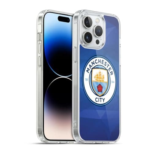 Image of Head Case Designs Officially Licensed Manchester City Man City FC Obsidian Full Colour Badge Geometric Gel Case [Military Grade] Compatible with Apple iPhone 14 Pro Max and Compatible with MagSafe