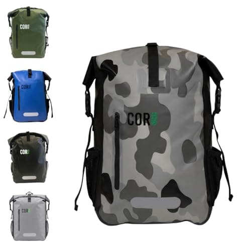 Image of COR Surf Waterproof Backpack - Roll Top Dry bag Rucksack with Padded Laptop Sleeve, Welded Seams and Ergonomic Shoulder Pads, Ideal for Boating, Hiking, Kayaking, Commuting (25L, Camo)