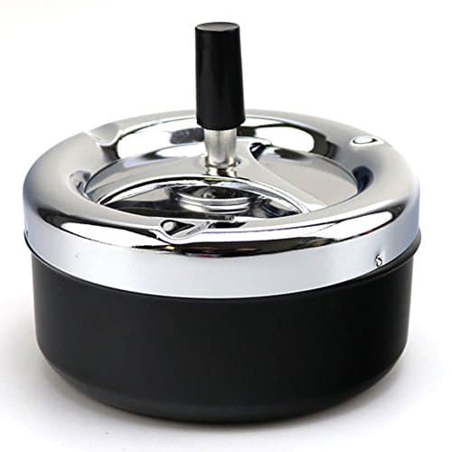 Image of Bull Brand Round Push Down Black Metal Spinning Ashtray, 9cm (7022)