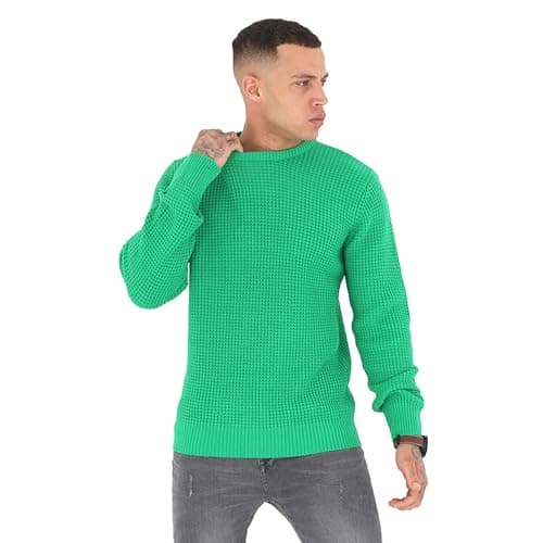 Image of BRAVE SOUL Mens Knitted Jumper Crew Neck Long Sleeve Fashion Casual Jumper for Men,Green Colour, Size- S