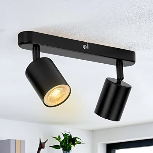 Image of wowatt 2 Way Ceiling Spotlight GU10 Rotatable LED Ceiling Light Fitting Black, Modern Spotlight Ceiling Bar Indoor Industrial Wall Spot Light Metal for Kitchen Bedroom Hallway, Bulb Not Included