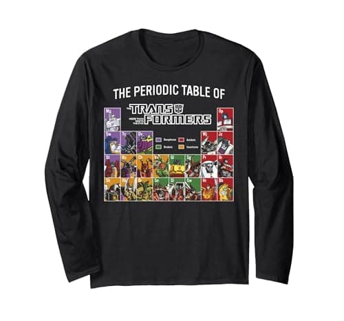 Image of Transformers Retro Autobots Periodic Table of Transformers Long Sleeve T-Shirt, Adult Unisex, Black, X-Large