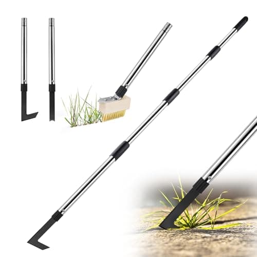 Image of Patio Weed Remover Tool with Long Handle, Weeding Brush and Weed Moss Scraper Set Combo, 60" Block Paving Weeding Tool to Remove Weeds & Moss, 3 Different Weeder Tool Heads for Garden, Patio, Driveway
