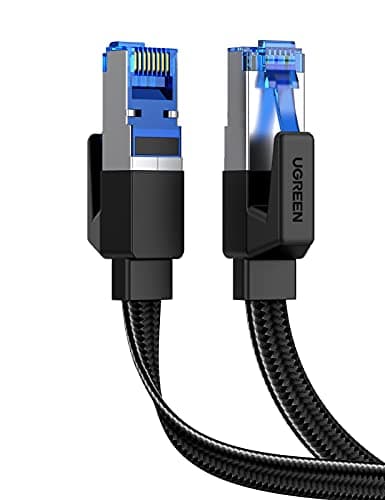 Image of UGREEN Ethernet Cable 0.5M, Cat 8 Internet Cable Flat High-Speed 40Gbps 2000Mhz Network Cable, Gigabit Braided RJ45 LAN Cable Patch Cord Compatible for PC/Laptop, PS5, Xbox, Modem, Router, Switch,TV