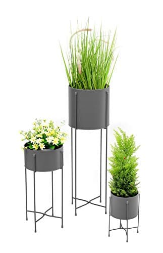 Image of 3PC Tall Contemporary Indoor & Outdoor Flower Plant Pot Holders & Hairpin Stands - SLATE GREY