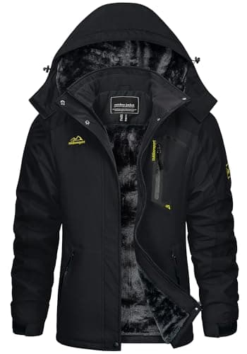 Image of KEFITEVD Women's Winter Hiking Jackets Fleece Skiing Coat with Hood Winter Warm Windbreaker Jacket Multi Pockets,Black,S