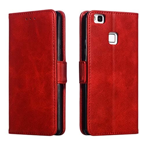 Image of LMFULM® Case for Huawei P9 lite 2016 / VNS-L31 (5.2 Inch) PU Leather Case Magnetic Wallet Case Stand Flip Case Cover for Huawei P9 lite 2016 Red