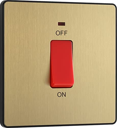 Image of BG Electrical Cooker Control Switch Unit with LED Power Indicator, Single Plate, Double Pole, Screwless, Evolve, Satin Brass, 45A, PCDSB74B