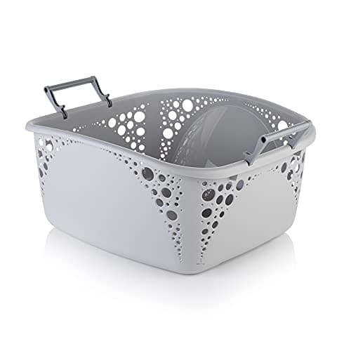 Image of Minky 40L Stackable Laundry Basket, Stackable Washing Basket, Sturdy Foldable Handles, Easy Carry Hip Fit, Multipurpose & Durable, Made In The UK