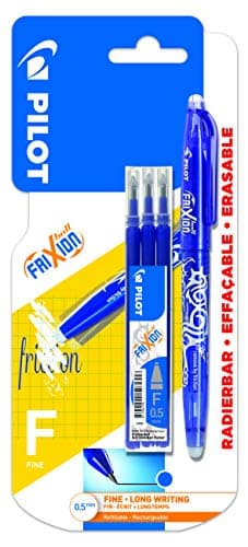 Image of PILOT Frixion Erasable Rollerball Pen Fine 0.5mm Tip- Blue, Pen and 3 Refills