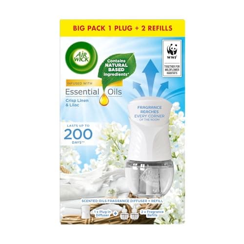 Image of Air Wick Electrical Plug-In Diffuser & 2 Refills – Crisp Linen & Lilac Air Freshener for Long-Lasting Home Fragrance