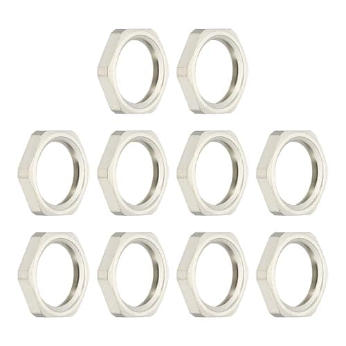 Image of sourcing map NPT Cast Pipe Fitting Hex Locknut, Nickel Plated Copper NPT1/4 Female Thread Lock Nut for Plumbing Fixed Pack of 10