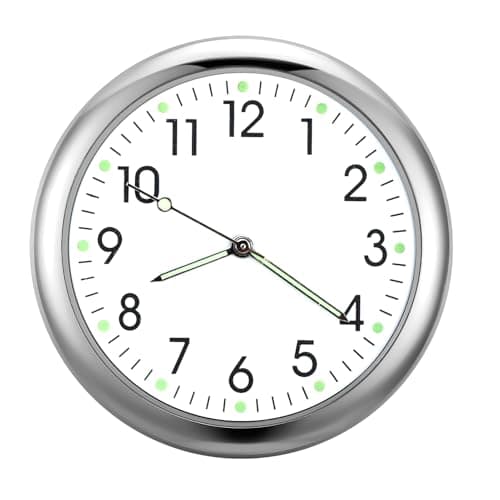 Image of Car Clock for Dashboard Stick on Clock, Mini Luminous Car Dashboard Round Onboard Quartz Air Vent Stick-On Clocks Watch Digital Timer Easy To Read Time for Automotive Boat Bike Decoration (White)