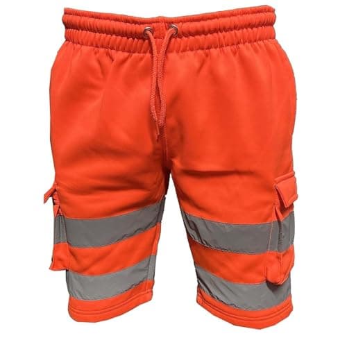 Image of HUBIBUBI Hi Viz Combat Work Shorts High Visibility Yellow Orange Workwear High Visibility Reflective Pants Combat Cargo Shorts Safety Work Wear Short (UK, Alpha, L, Regular, Regular, Orange)