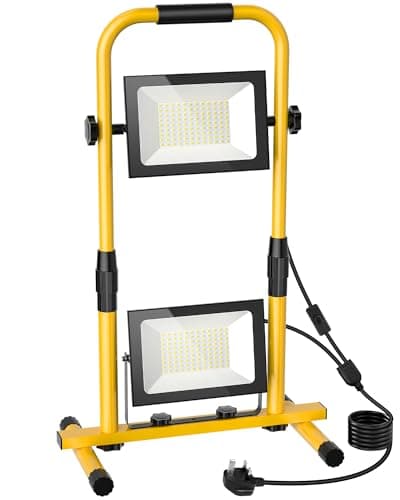 Image of Lightasea 200W LED Work Light, 20000LM Job Site Light with Metal Telescopic H Stand, IP66 Waterproof Portable Floodlight 6500K Cold White with 9.8ft Cord Plug & Switch for Workshop Garage Construction