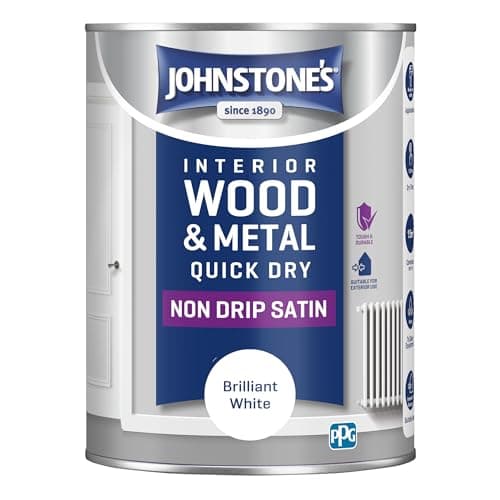 Image of Johnstone's - Wood & Metal Paint - Satin Finish - Brilliant White - 1.25L - Water Based - Non Drip & Quick Drying - Radiator Paint - Low Odour - Dry in 1-2 Hours - 8m2 Coverage per Litre