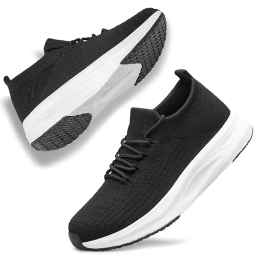 Image of Raoendis Men's Running Shoes Sports Shoes Fashion Trainers, Lightweight Breathable Comfortable Men Casual Shoes Non-Slip Tennis Shoes Working Outdoor Black White Size 8