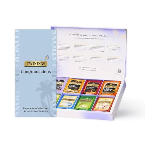 Image of Twinings Favourites Congratulations Collection Gift Box | 40 Tea Bags | 8 Premium Green & Herbal Infusions |Gift Ideas for Women & Men