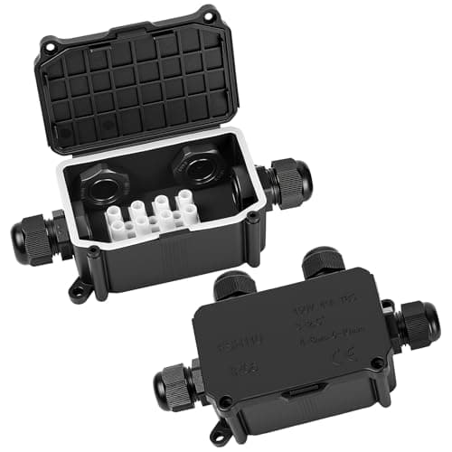Image of 2 Pcs IP66 Waterproof Junction Box, 4-Way Outdoor Electrical Cable Wire Connectors, Black Extension Cable Connectors Junction Boxes with PG9 Glands for Ø4mm-8mm Ø6mm-10mm Cable Cord