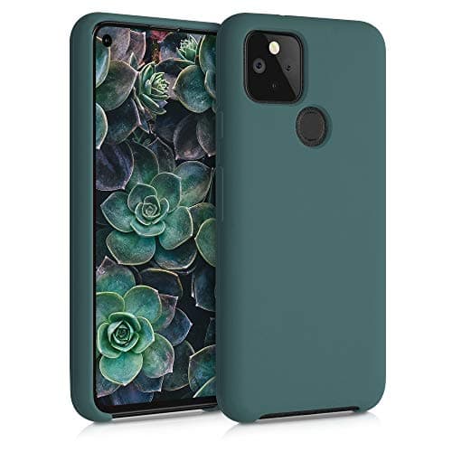 Image of kwmobile Case for Google Pixel 5 Case - Soft Cover - Shockproof Silicone - Wireless Charging Blue Green
