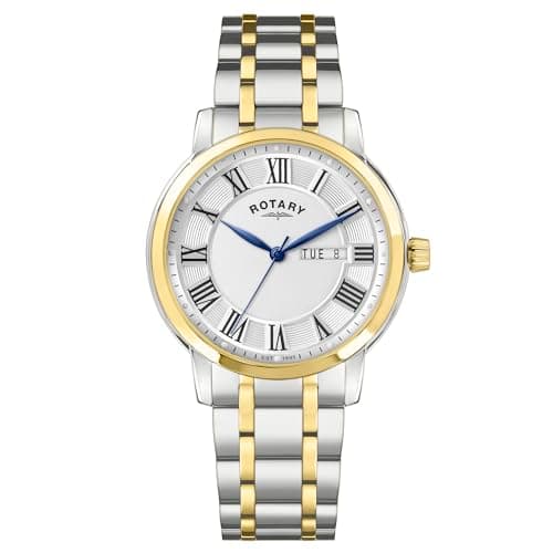 Image of Rotary Men's Heritage Silver & Gold Plated Stainless Steel Bracelet Watch