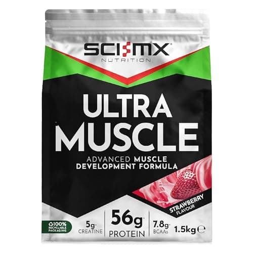 Image of SCI-MX Ultra Muscle - Protein Powder for Muscle Development + 23 Vitamins & Minerals - Strawberry • 5g Creatine + 7.8g BCAAs per Serving • 1.5kg