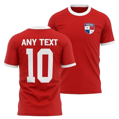 Image of Panama Mens Ringer T Shirt - Badge Custom Name Number Tee - Football Supporter Fan Top, XL, Red/White