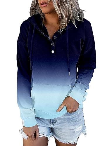 Image of KISSMODA Womens Winter Casual Warm Tie Dye Pullover Hooded Sweatshirt Hoodies Sweatshirt for Women Gradient Navy Small