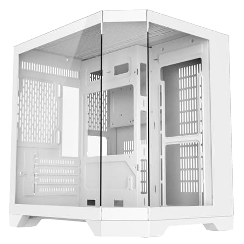 Image of CiT DS240 White Dual Chamber Panoramic Three-Sided Tempered Glass Micro-ATX PC Computer Case With 6-Port PWM Fan Hub Included