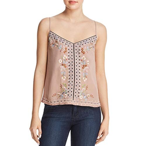 Image of French Connection Women's Bijou Stappy Embroidered Cami Shirt, Chantilly Pink, 6