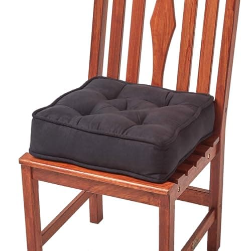 Image of HOMESCAPES Black Dining Chair Booster Cushion Large Firm 40cm Square Seat Pad with Supportive 10cm Thick Lift Soft Touch Faux Suede Cushion For The Elderly, Post-Operative and Pregnancy