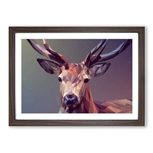 Image of Geometric Stag Deer in Abstract Framed Print | A2 Walnut Framed Wall Art | Ready to Hang | Abstract Animal Picture | Living Room Bedroom Lounge Office