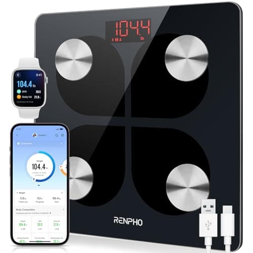 Image of RENPHO USB Rechargeable Smart Body Fat Scales, Digital Bathroom Weighing Scale Bluetooth Scale with Baby Mode, Body Composition Monitor for Body Weight, Body Fat, BMI, Muscle Mass, LED Display, Elis 1