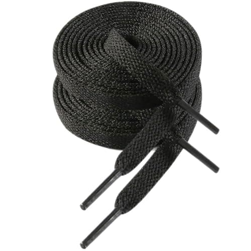Image of VSUDO 130cm Length Flat Black Trainers Shoelace, 8mm Wide Black Shoe Laces for Sneakers, Premium Trainer Shoe Strings, Replacements Athletic Sport Shoelaces for Women or Men (1Pair-Black-130cm)
