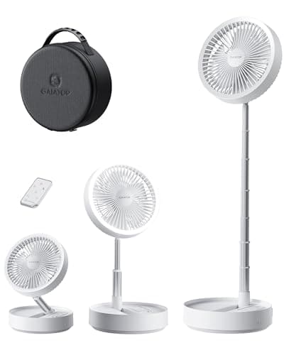 Image of gaiatop Portable Pedestal Fan 16000mAh Power Bank [Max 74h Runtime], Foldable Oscillating Standing Fan, Collapsible Desk Fans, LED Light, Case & Remote Control, Outdoor Travel Camping Office, White
