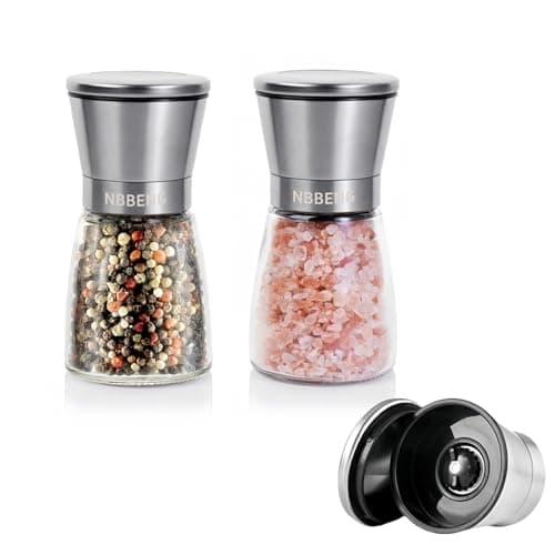 Image of Salt and Pepper Grinder Set of 2, Manual Black Pepper Mill Refillable & Adjustable Coarseness, Stainless Steel Refillable Manual Spice Mill with Glass Bottle Container Easy to Use - Large Capacity