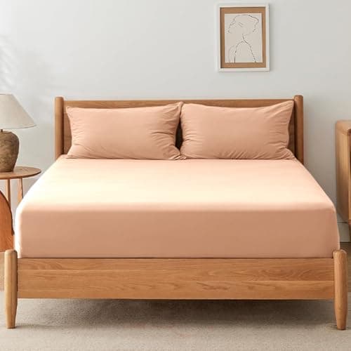 Image of SSW HOMES King Fitted Sheet Peach - Deep Pocket 16 inch(40cm) - Soft Easy Care Brushed Microfiber Plain Bed Sheet - Hotel Quality Shrinkage and Fade Resistant Bedding